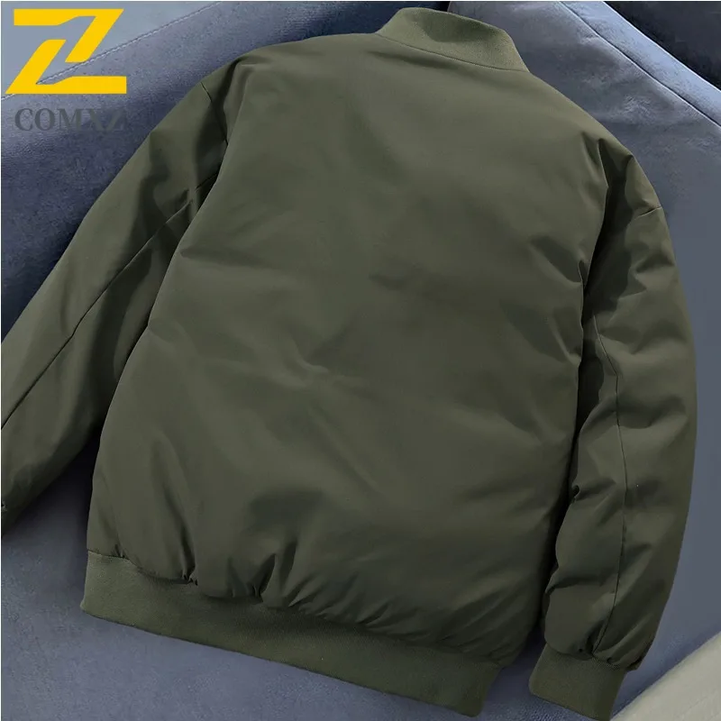 COMXZ Men Baseball Down Jacket Couple Flight Jacket Thickened Padded coats Thermal Winter Lightweight Coat Solid Color Jacket