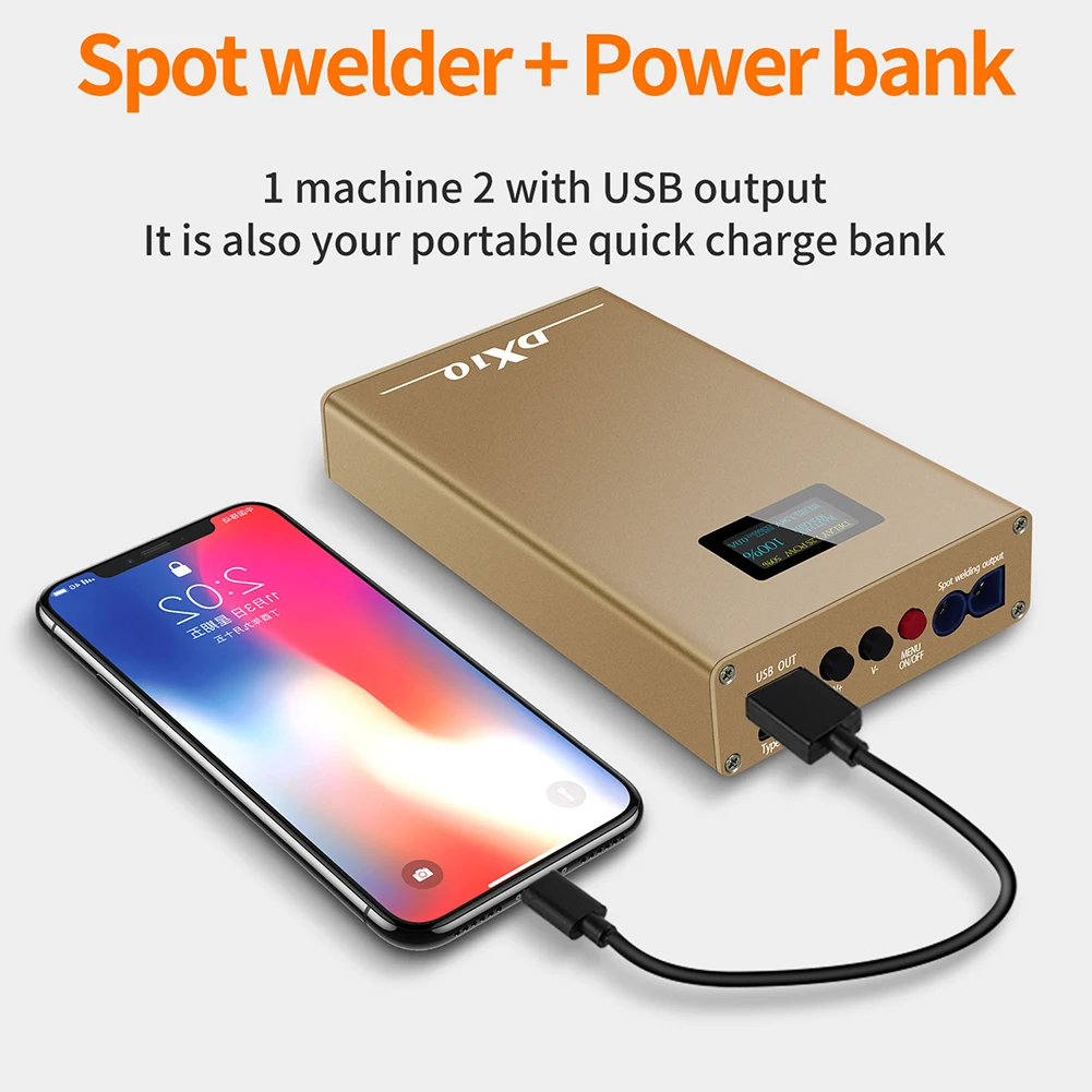 DX10 Mini Spot Welding Machine 10600mAh OLED Screen Adjustable Battery Spot Welder 0.1/0.12mm Nickel For 18650 8awg Spot Pens