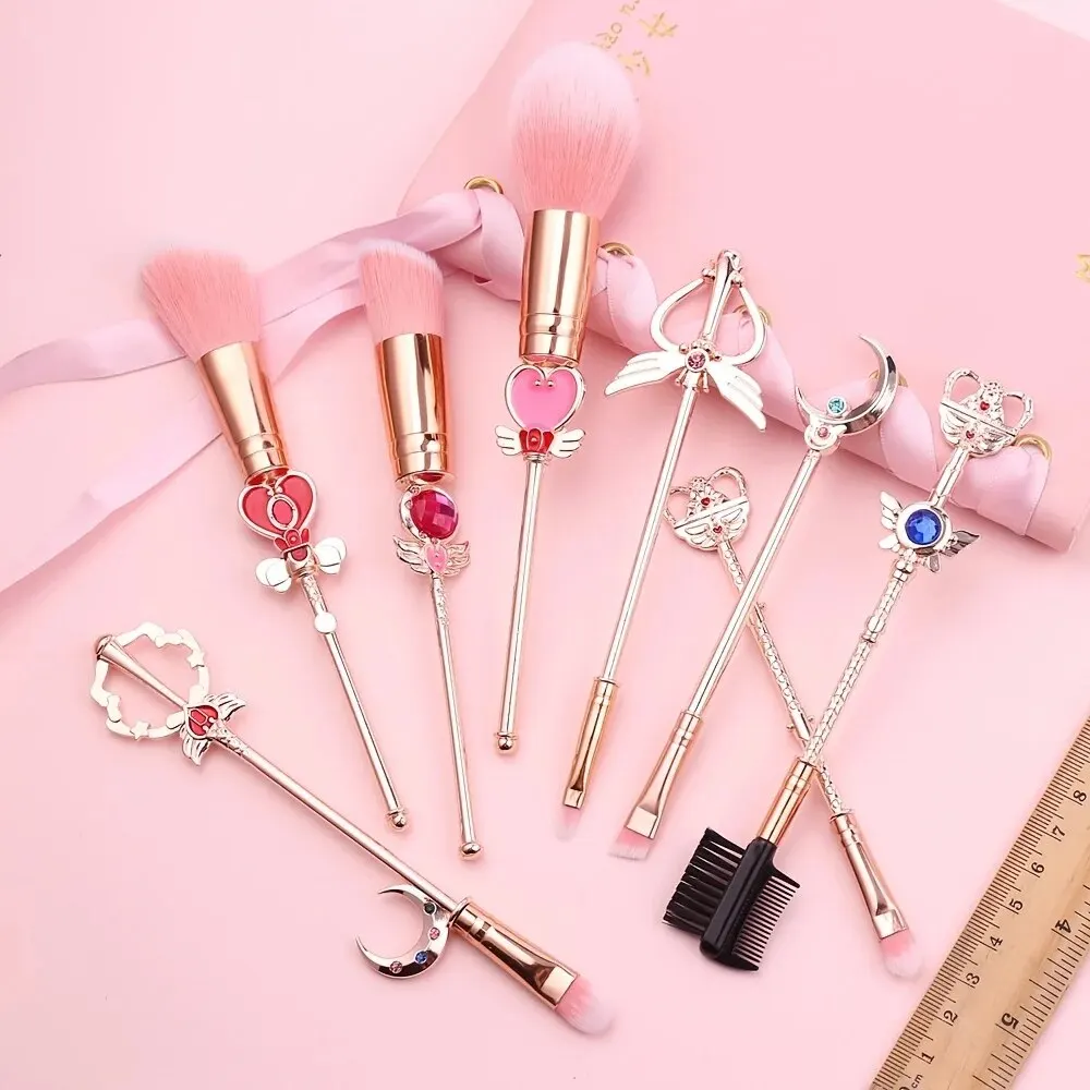 8 Pcs Makeup Brush Set with Cute Pink Pouch Cute Anime Makeup Brush Set Pink Makeup Brushes Set Professional Cosmetic Tool Kit