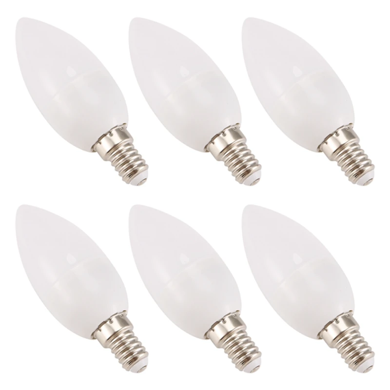 

A05I-6Pcs Светодиодные лампы Свечи Лампы Подсвечники 2700K AC220-240V, E14 470LM 3W Холодный белый