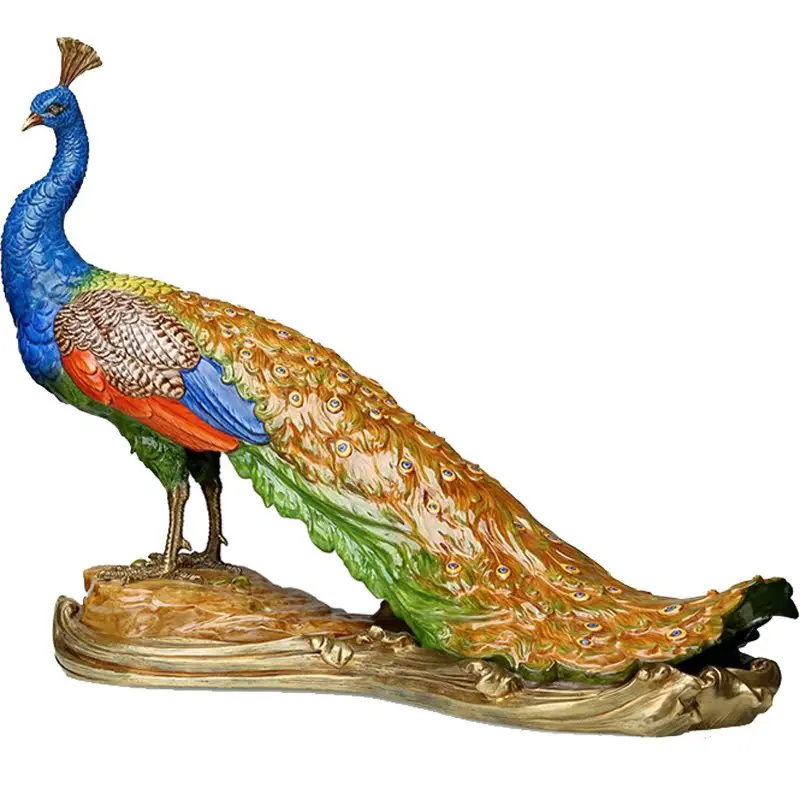 مجوهرات كلاسيكية فاخرة لمدخل المنزل من السيراميك المزخرف الناعم مع طاووس فينيكس النحاسي الأزرق