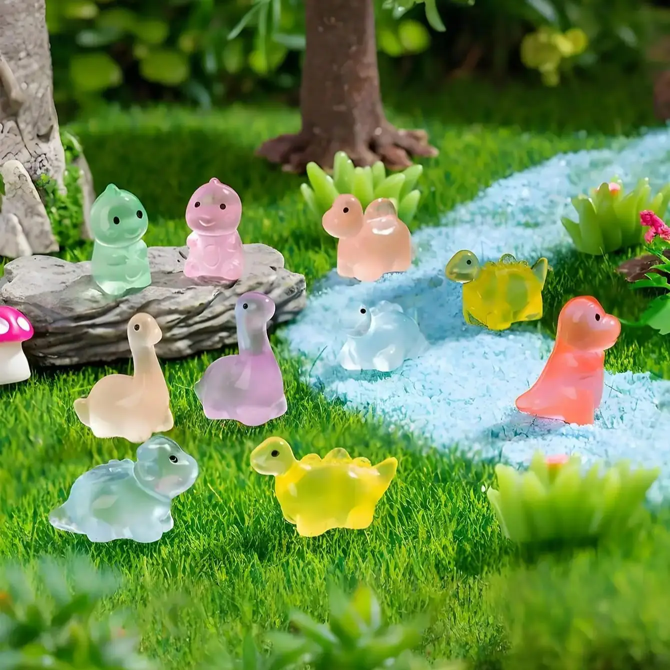 توهج في الظلام تماثيل الديناصور 10/20 قطعة مضيئة صغيرة الراتنج لعب لعيد الميلاد الجنية حديقة ديكور هدية #4