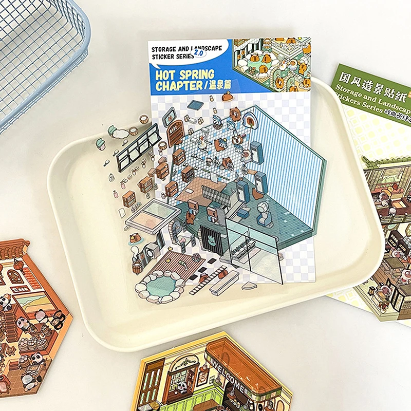 1 Set National Style Storage And Landscaping 3D Sticker DIY Cabin Scene Stacking Cartoon Children Stickers Gift For Kid Child