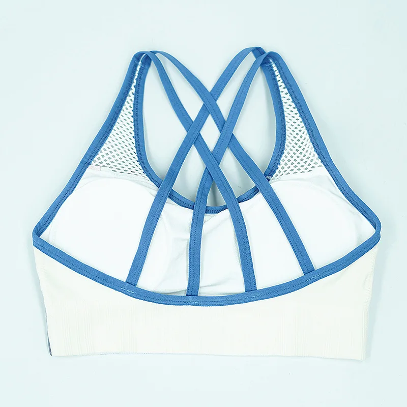 Ensemble de vêtements de sport bleu sans couture respirant, short de course à haute élasticité, soutien-gorge de fitness imprimé sexy au dos, vêtements d'entraînement