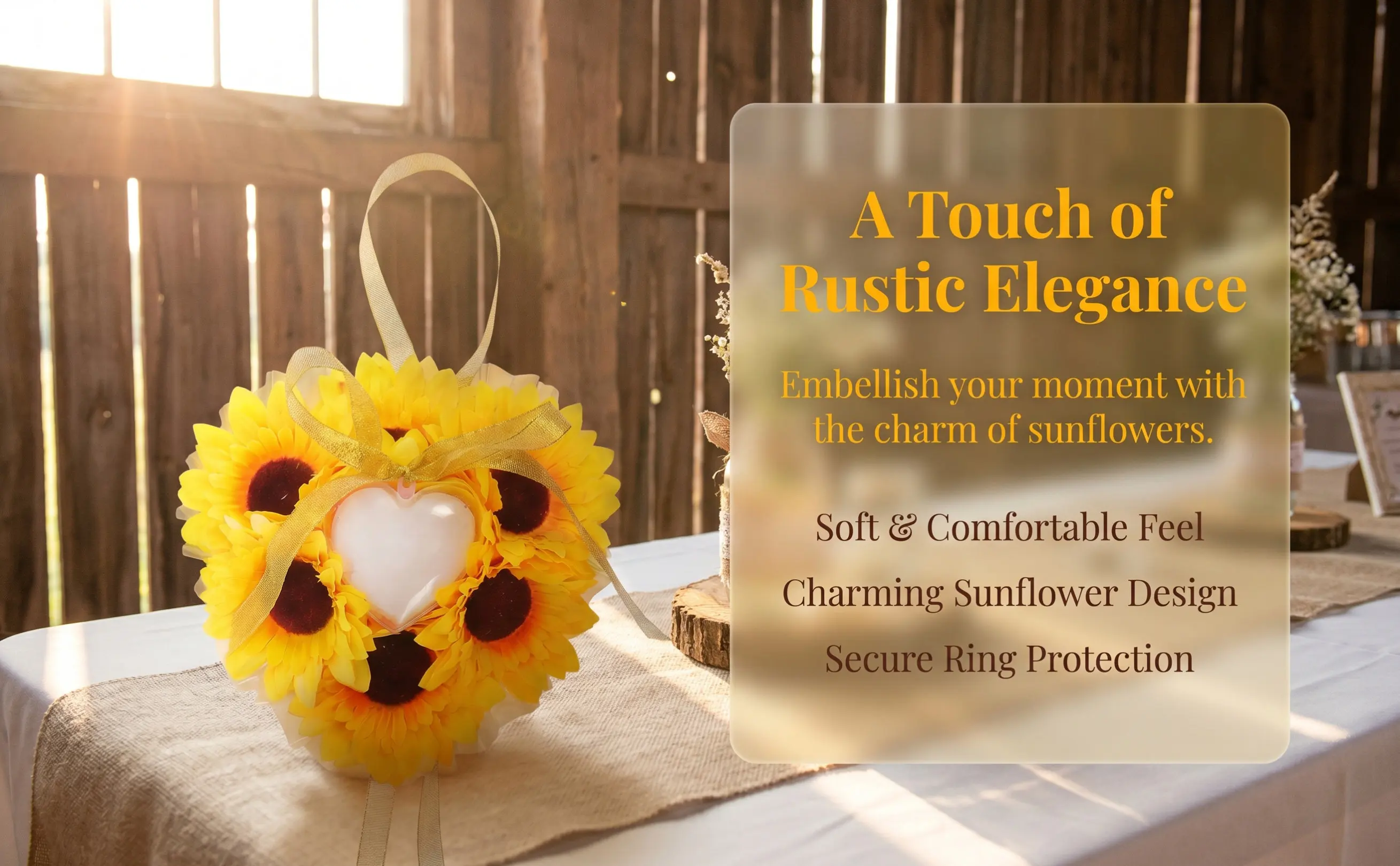 Wedding Ring Pillow Sunflower Shape Yellow Compact Size Soft Feel Embroidered Ring Bearer Cushion Wedding Supplies