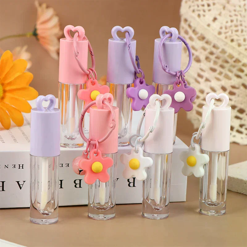 

2,5 мл розовый эмалированный тюбик для губ в форме сердца с брелком и кистью для губ, тюбик для блеска для губ, пустая бутылка, контейнер для глазури для губ, инструмент для макияжа