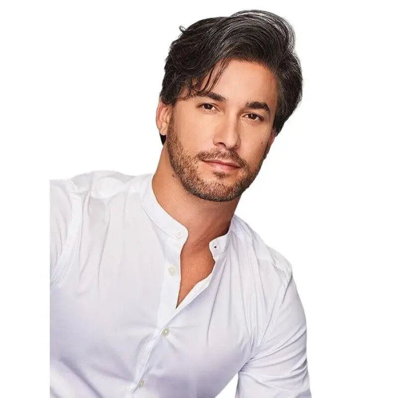 Peluca de pelo Natural para hombre, pelo corto negro y marrón, 8 estilos, Cosplay, Anime