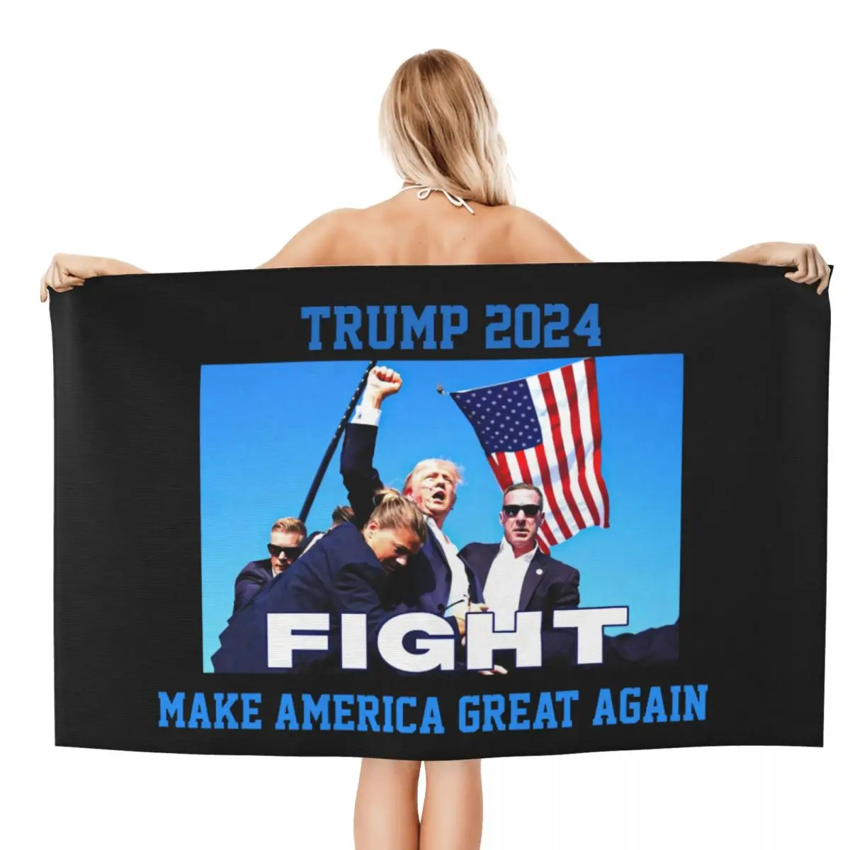 Custom Trump 2024 Beach Towel Quick Drying America USA Flag Soft Linen Microfiber Pool Sauna Towels