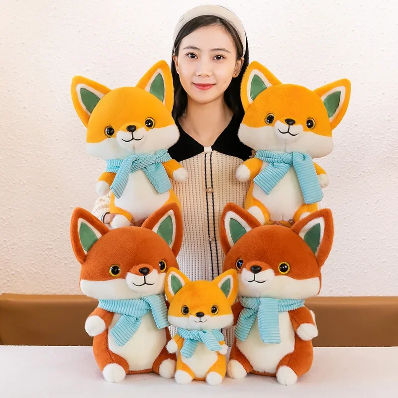 

New cute plush fox doll cushion ornament for girls birthday gift scarf super soft fox plush toys