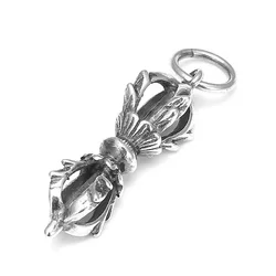 Pure Silver S925 Sterling Silver Small Vajra Buddhist Instruments Unisex Lucky Pendant Fine Jewelry Man Women