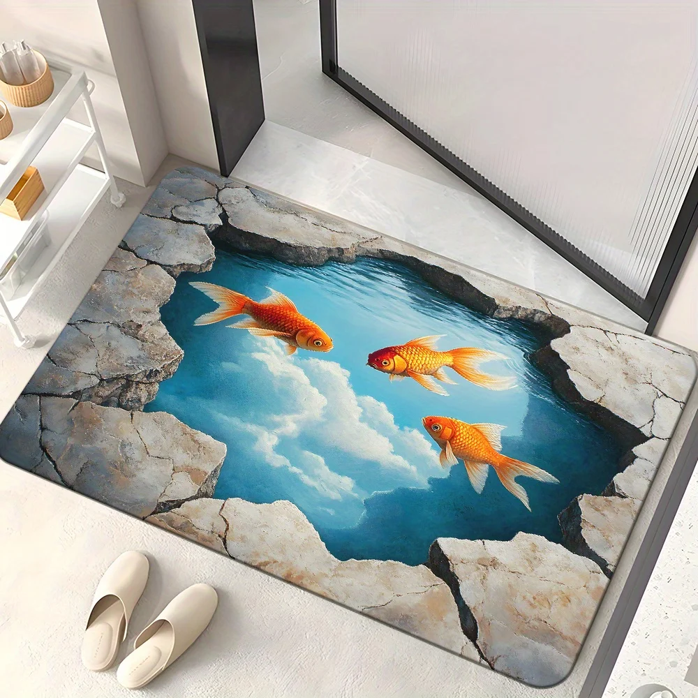 Artistic Koi Fish Pond Doormat Mat for Home Entrance Rustic Bathroom Decor Nautical Outdoor Indoor Welcome Mat Scene