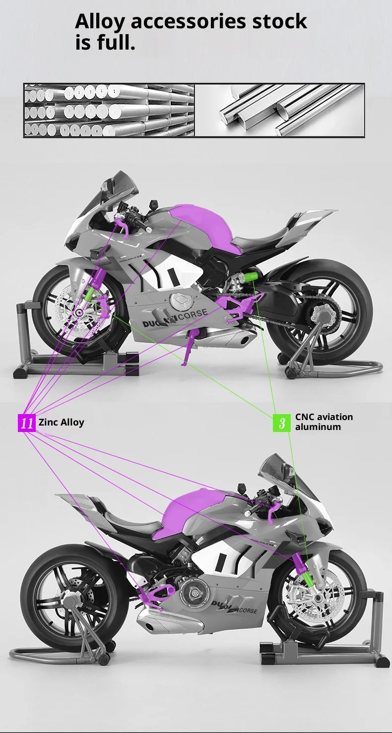 Ducati V4R Motorradmodell mit Zündfunktion – Jungen-Geschenk, Legierungsmotorrad-Figur, Ornament, Spielzeugauto – Detail 3