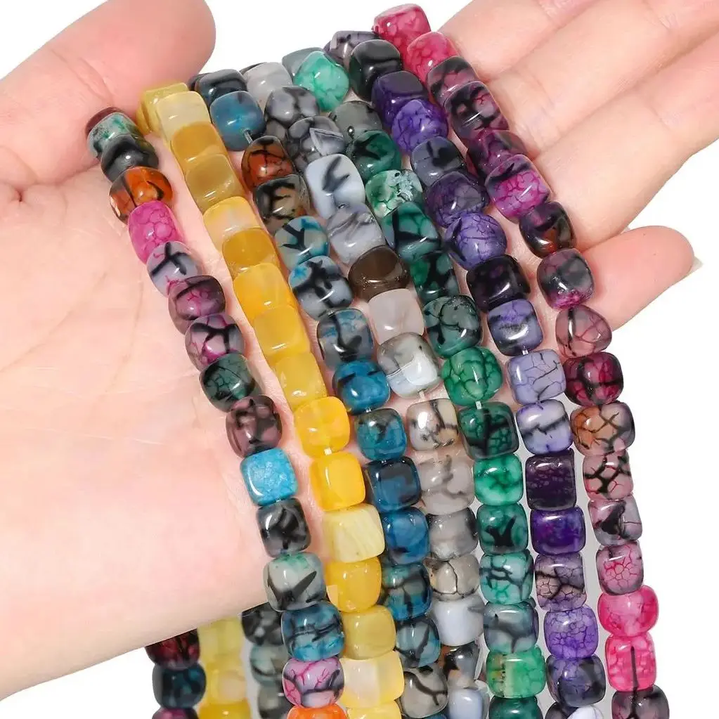 7x7mm Natural Agate Stone Black Line Purple Blue Beads Square Loose Spacer Beads Jewelry Making DIY Bracelet Necklace Accessory