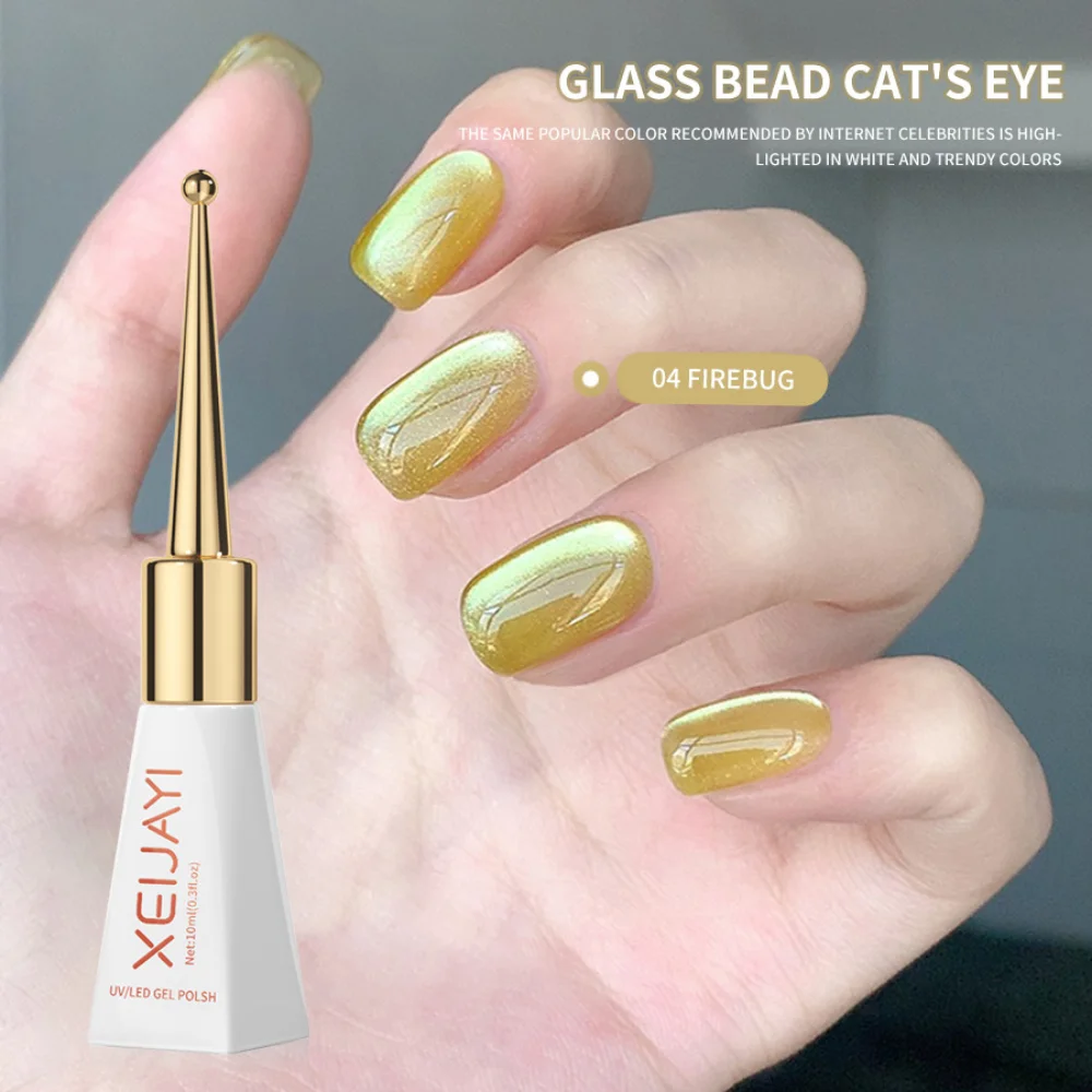 XEIJAYI esmalte de uñas de Gel, cuentas de cristal blanco de porcelana, esmalte semipermanente de ojo de gato, brillo magnético para barniz de Gel