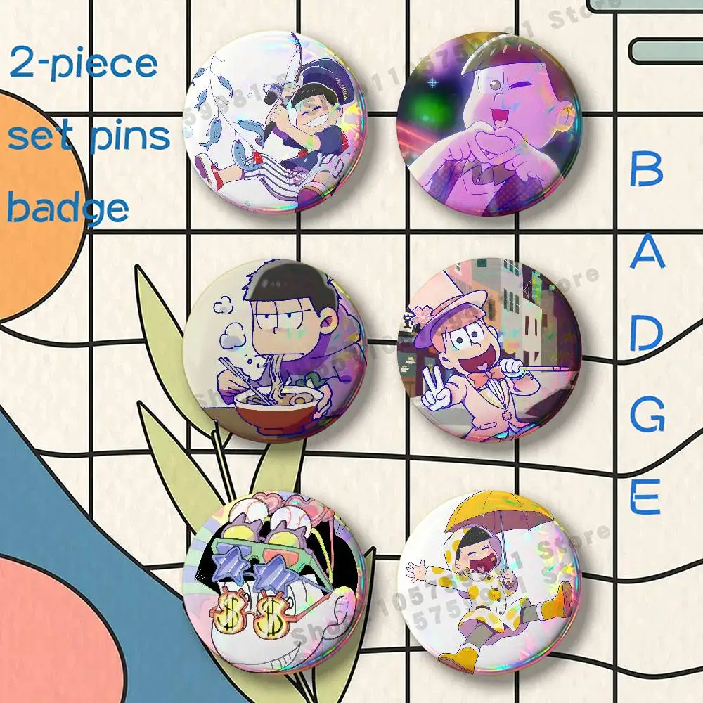 Cartoon TV Mr Osomatsu Brooches for Backpack Accessories 25 32 44 58 75mm Round 2-piece set Free Mix