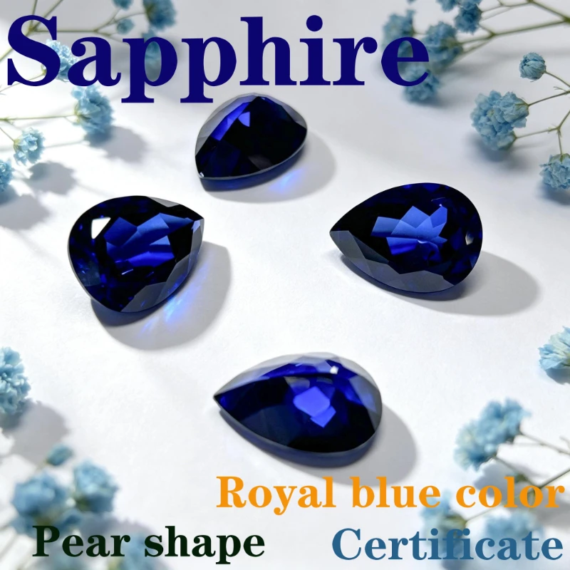 Synthetic Gemstone Sapphire Royal Blue Color Pear Shape Certificate Wholesale