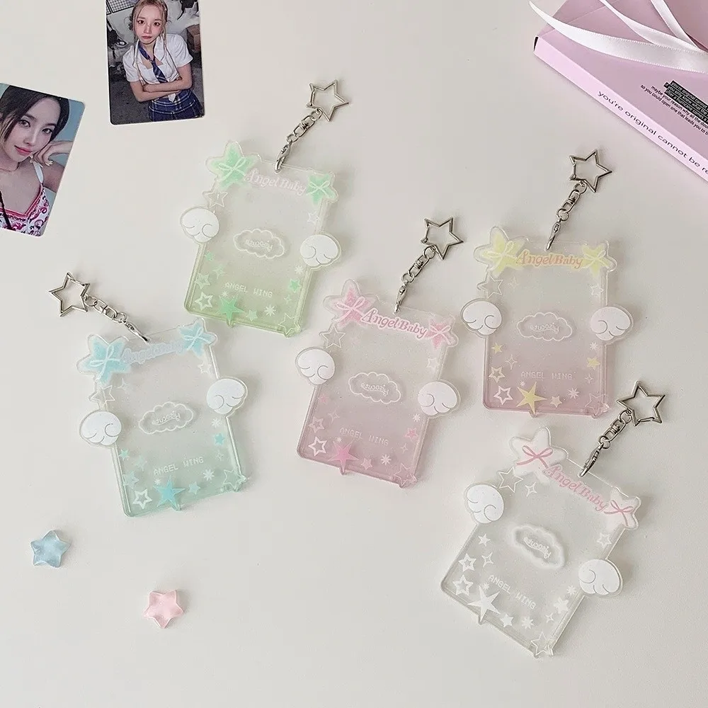 Cute Acrylic Card Holder Transparent With Keychain ID Card Holders Photocard Holder DIY Clear Insert Photo