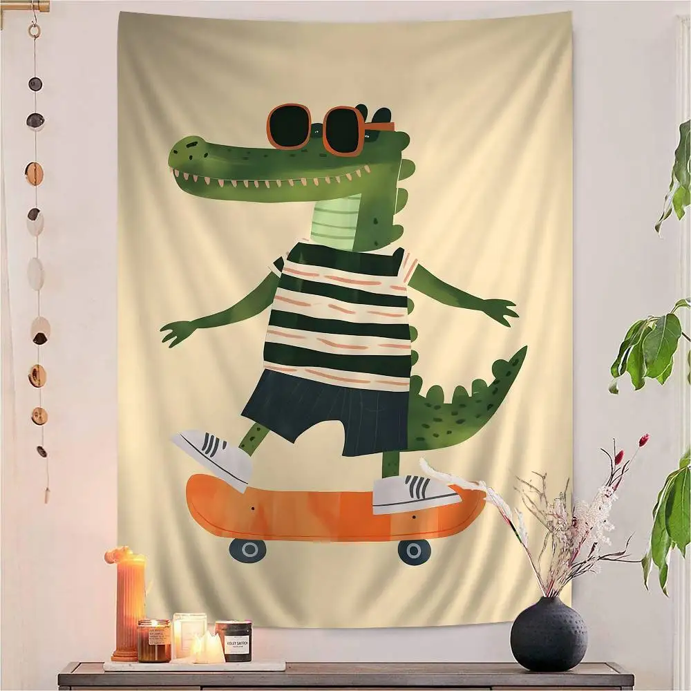 Cute Skateboarding Animal Hanging Bohemian Tapestry Bohemian Wall Tapestries Mandala Kawaii Room Decor