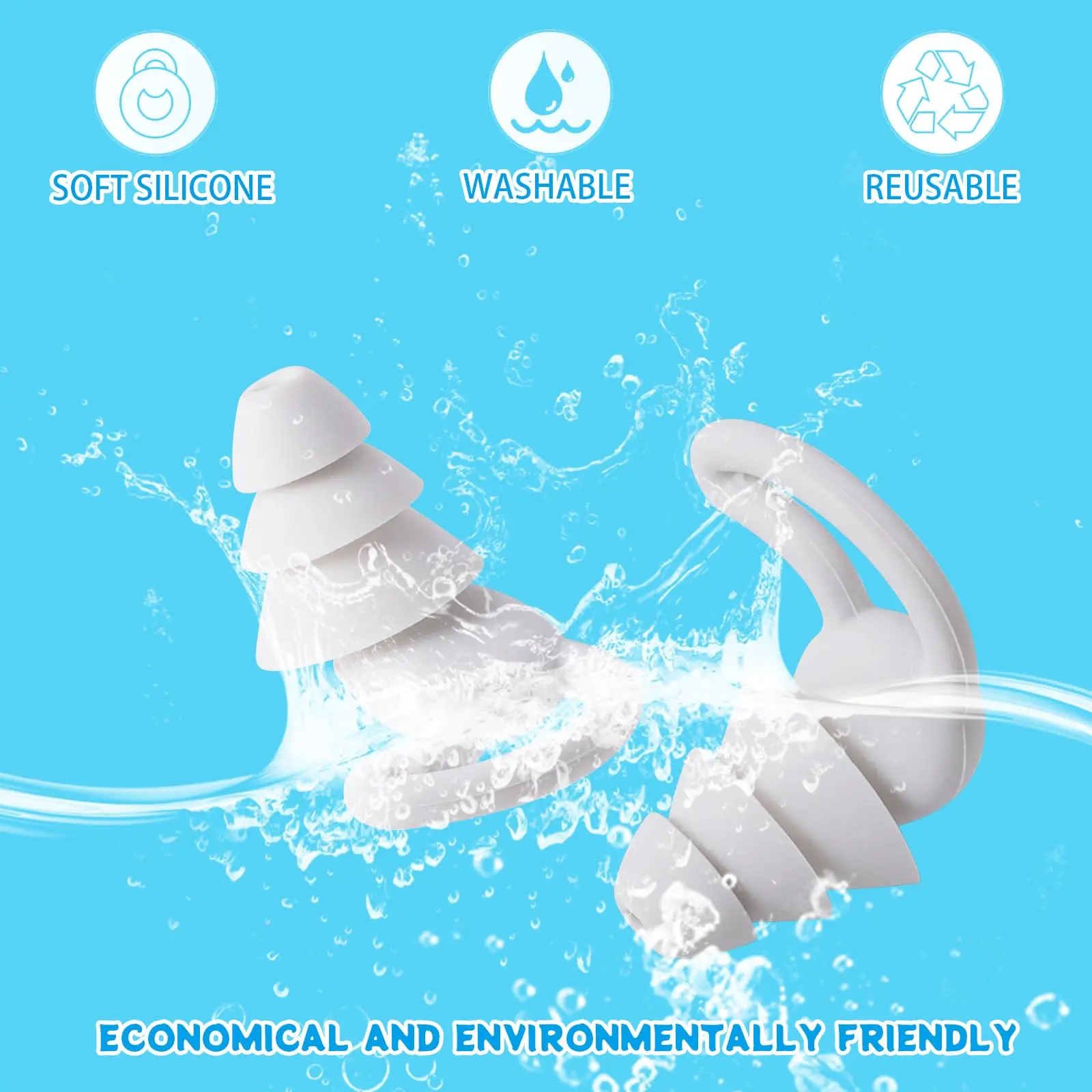 3-Layer Silicone Earplugs – Reusable Soft Silicone for Motorcycle Riding, Swim & Multi Scenarios