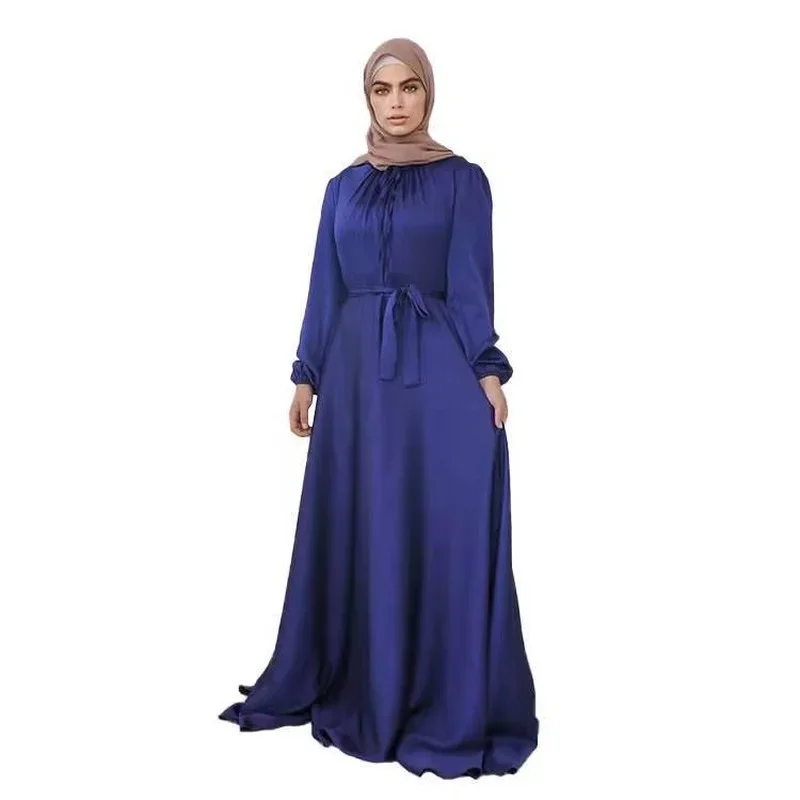 2025 Ramadan Solid Color Maxi Dress Elegant Soft Satin Robe Ropa De Mujer Envio Gratis Muslim Dubai Abaya Woman Caftan Marocain