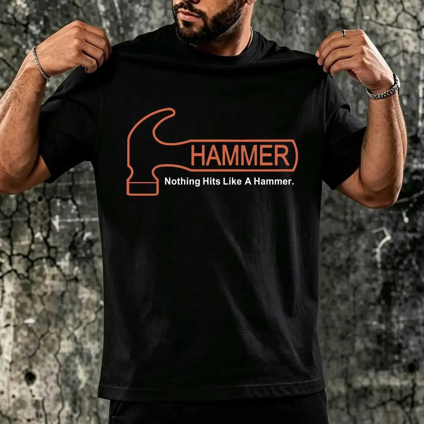 washed T Shirt Hammer Bowling Logo Men's Black Size S 5XL long or short sleeves vintage Washed homme Top For Everyday Wear