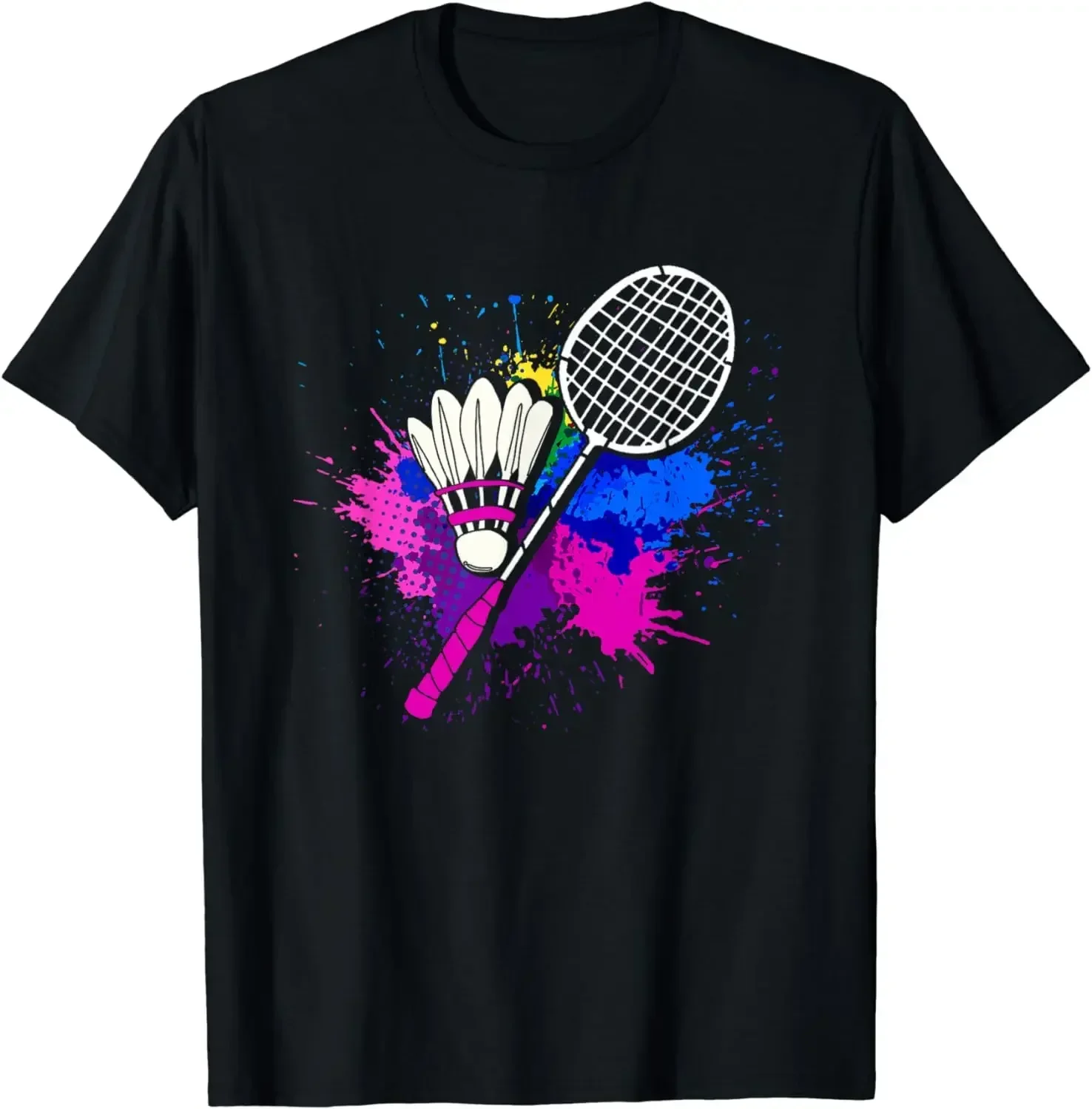 

Badminton Racket Shuttlecock Splash Graphic Tee Men Women Casual Short Sleeve T-Shirt