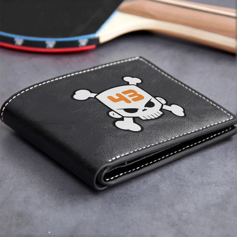 43 SKULL DESIGN PU LEATHER MEN'S COMPACT WALLET LIGHTWEIGHT DURABLE BUSINESS STYLE BLACK WITH WHITE STITCHING