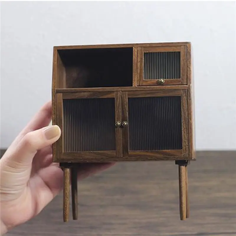 1 قطعة 1/12 دمية مصغرة مقلد خزانة خزائن خزانة صغيرة أثاث بيت الدمى الخشبي نموذج الجوز