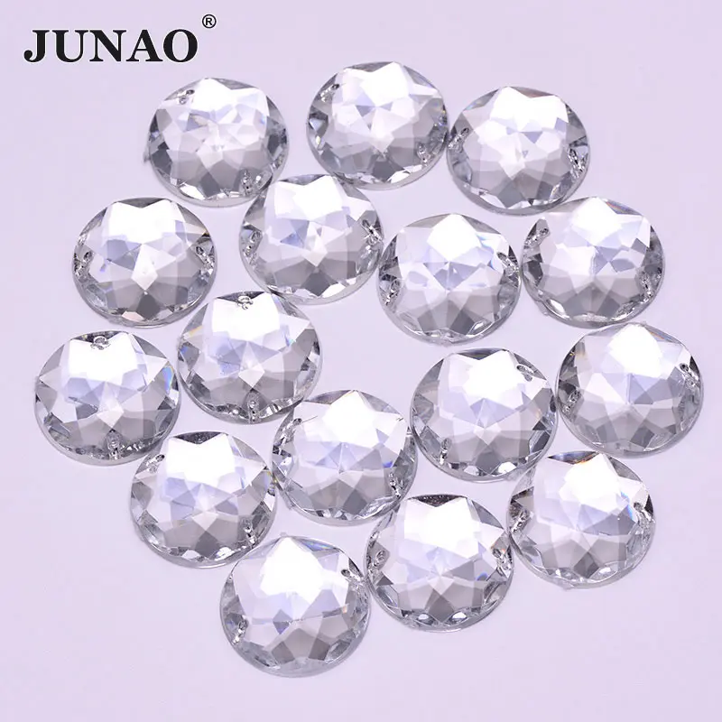 JUNAO 6 8 10 12 18 20 30 52mm Sewing Clear Round Acrylic Rhinestones Appliques Flatback Crystal Stones For DIY Jewelry Making