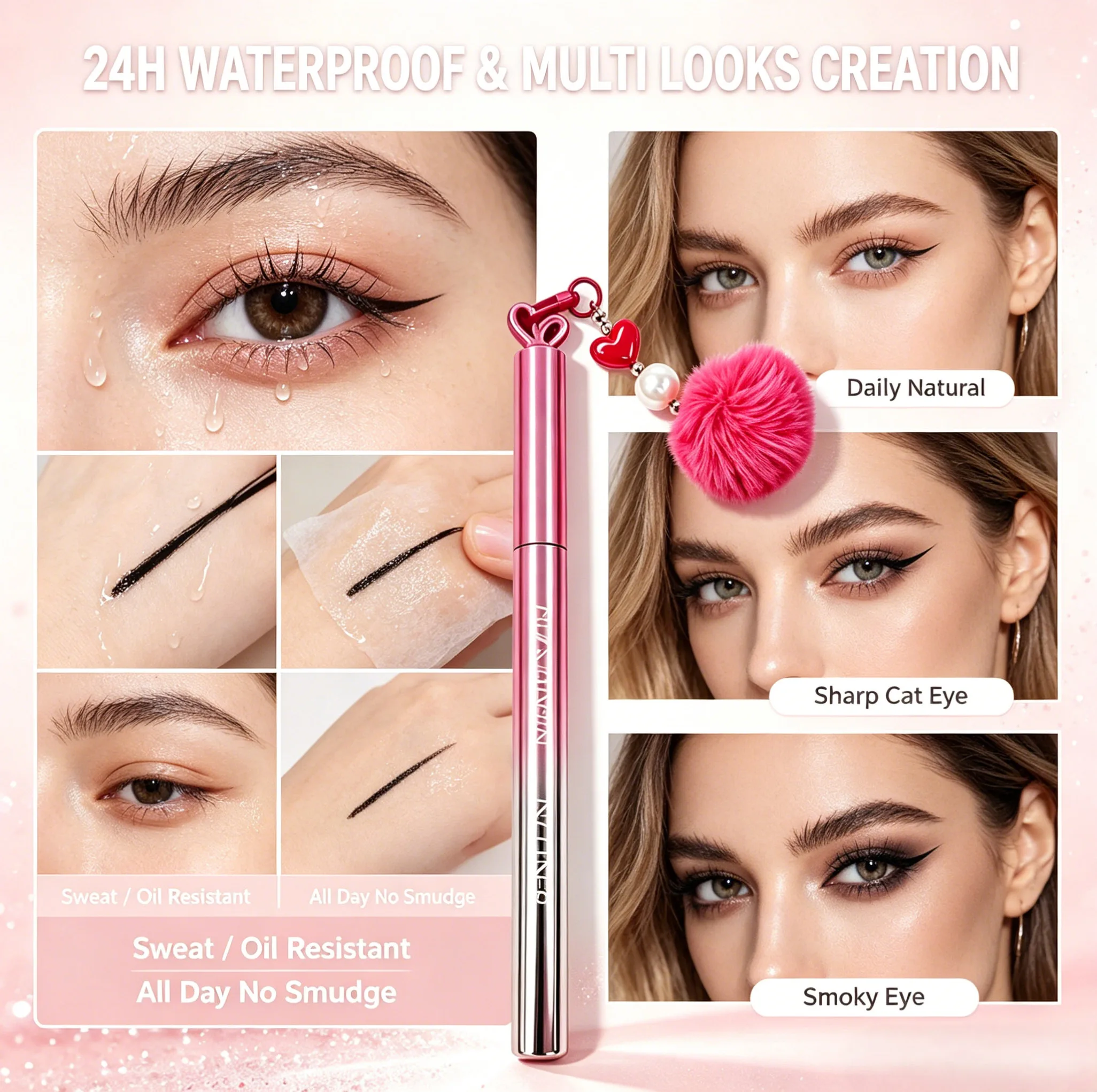 Eyeliner Pen 0.03mm Ultra Thin Black Liquid Eyeliner Pen, Waterproof Long-Lasting Smooth Anti-smudge, Lying Silkworm Pen, Easy t