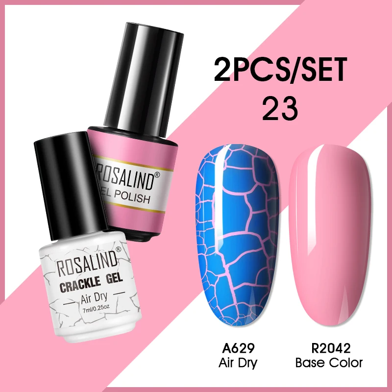 ROSALIND Gel Nail Polish of 2Pcs Set Crackle Gel Pure/Glitter/Shiny More Nail Art Design Top Base Coat For Manicure