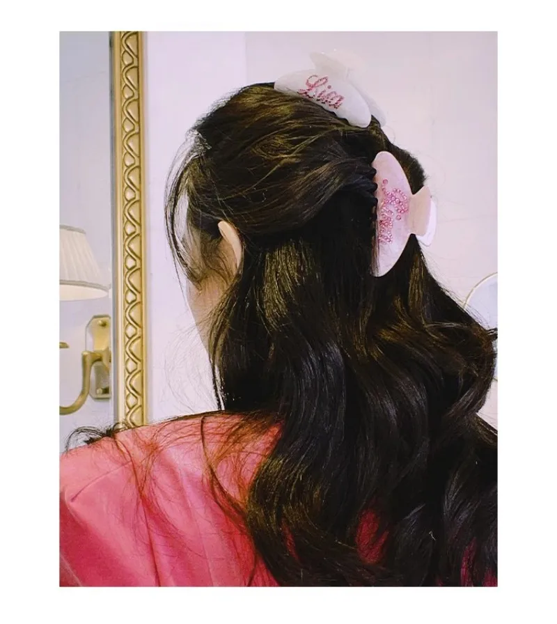 Private name customization DIY grab clip double-sided zircon hair clip shark clip back of head hair grab headband