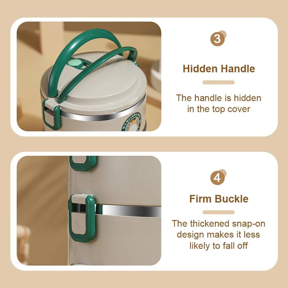 صندوق غداء معزول من الفولاذ المقاوم للصدأ 2100 مل 304، تصميم 3 طبقات، مناسب للمدارس والتخييم ومناسبات العمل #6