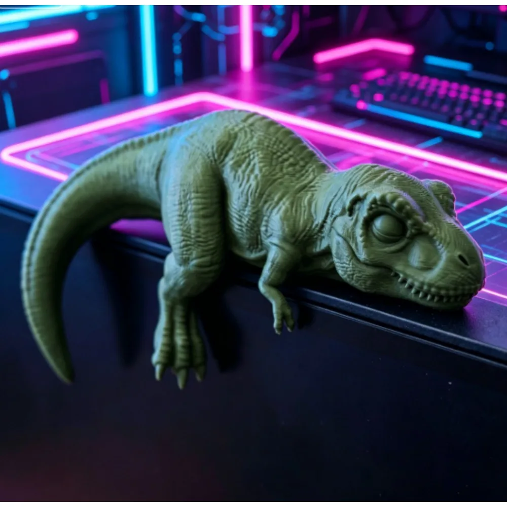 Sleeping T-Rex Monitor Topper Figurines 3D Printed Mini Lazy Dinosaur Ornaments for Desk/Monitor/Shelf Cute Jurassic Dino Decor view 5
