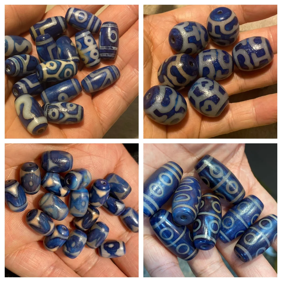 1pcs/lot Blue agate Dzi barrel bead Daluo bead tiger tooth multi-eye treasure vase pattern weathered patina loose bead wholesale