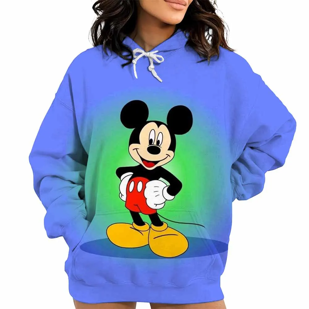 سويت شيرت نسائي بقلنسوة من Disney Minnie مريح بأكمام طويلة مطبوع عليه Galaxy للخريف/الشتاء بنمط كرتوني كاجوال