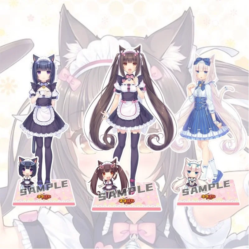 15CM Anime Nekopara Chocolat Vanilla Twin Sisters Stand Model Plate Keychain Desk Decor Cat Girls Acrylic Figures Standing Sign