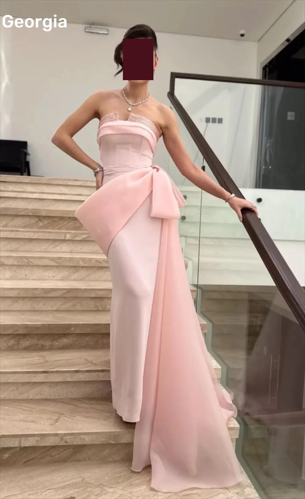 فساتين للمناسبات الخاصة Customized Column Strapless Dresses For Prom Floor-Length Beadings Luxury Evening Dresses Bow