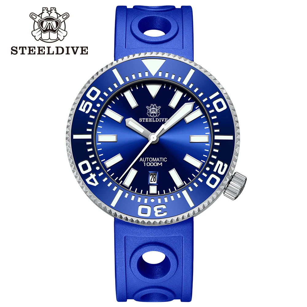 STEELDIVE SD1976P Blaues Zifferblatt 316L Gehäuse Saphirglas 48MM Einteiliges Gehäuse NH35 Automatikwerk 1000M wasserdichte Herren-Taucheruhr