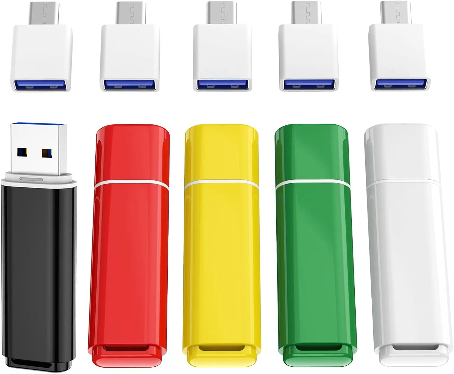 

32GB USB 3.0 Flash Drives 5-Pack with Type-C Adapters, Compatible with PC/Smartphones/Computers