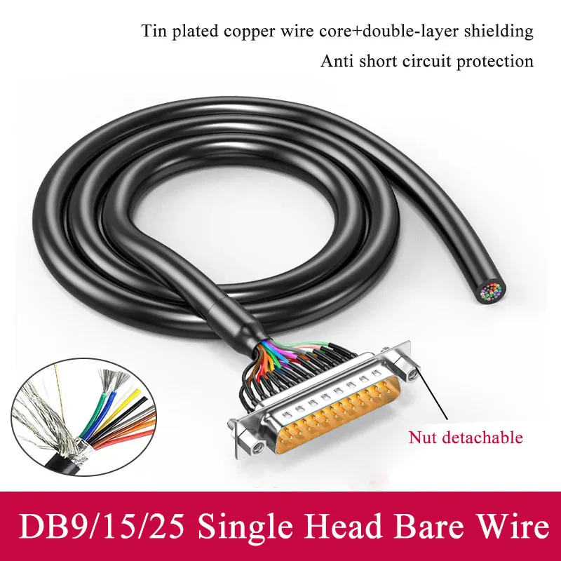 DB 9 15 25 DB37 Connector Cable Single Head Wire Gold-plated DB 9/15/25/37Pin Shield Connection Line Male Female Connector Wire