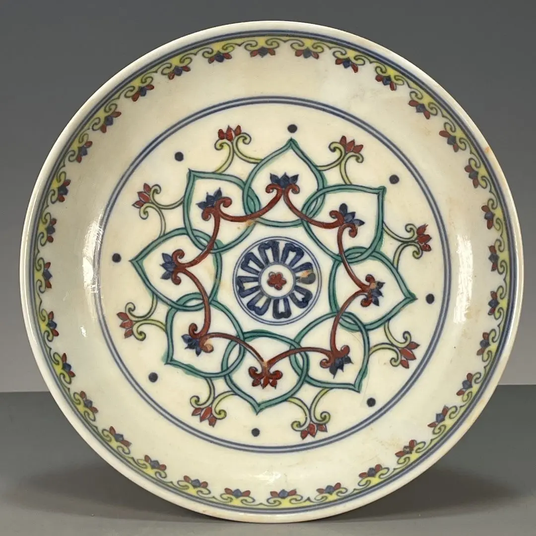 Handmade Ming & Qing Porcelain Appreciation Plate Doucai Floral Pattern Chinese Antique Cultural Play Decor Dish