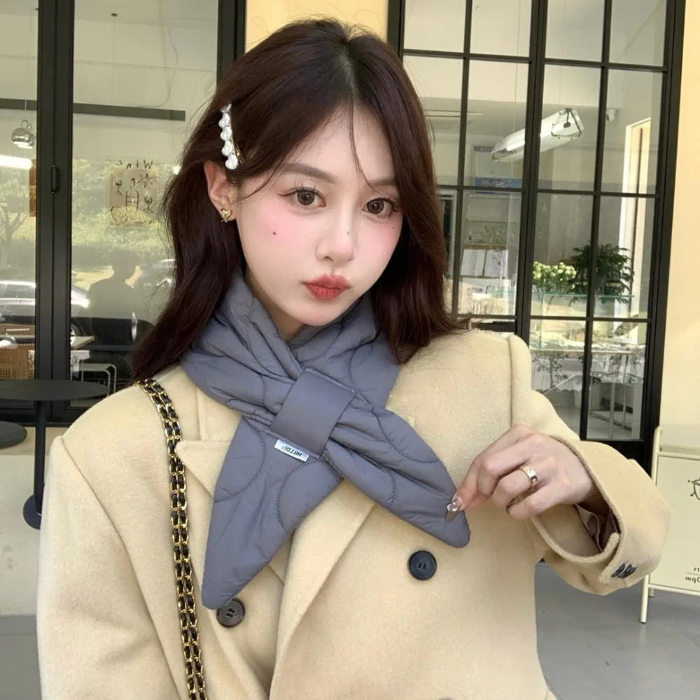 

New Design Padded Cross Feather Scarf Keep Warm Apparel Accessories Down Neck Scarf Korean Style Solid Color Thermal Shawl Girl