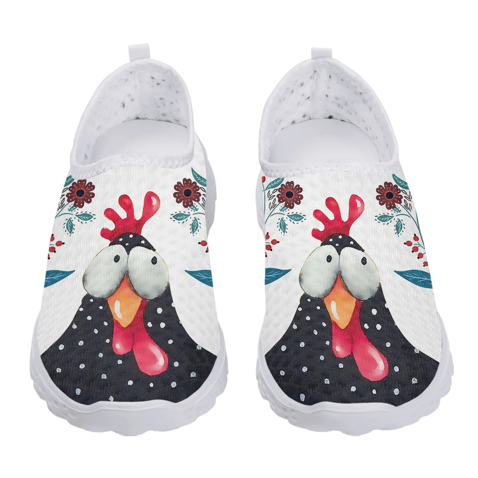 INSTANTARTS Cute Cartoon Rooster Flower Printed Shoes Breathable Sneakers Slip-on Light Non-slip Flats Soft Bottom Casual Shoes