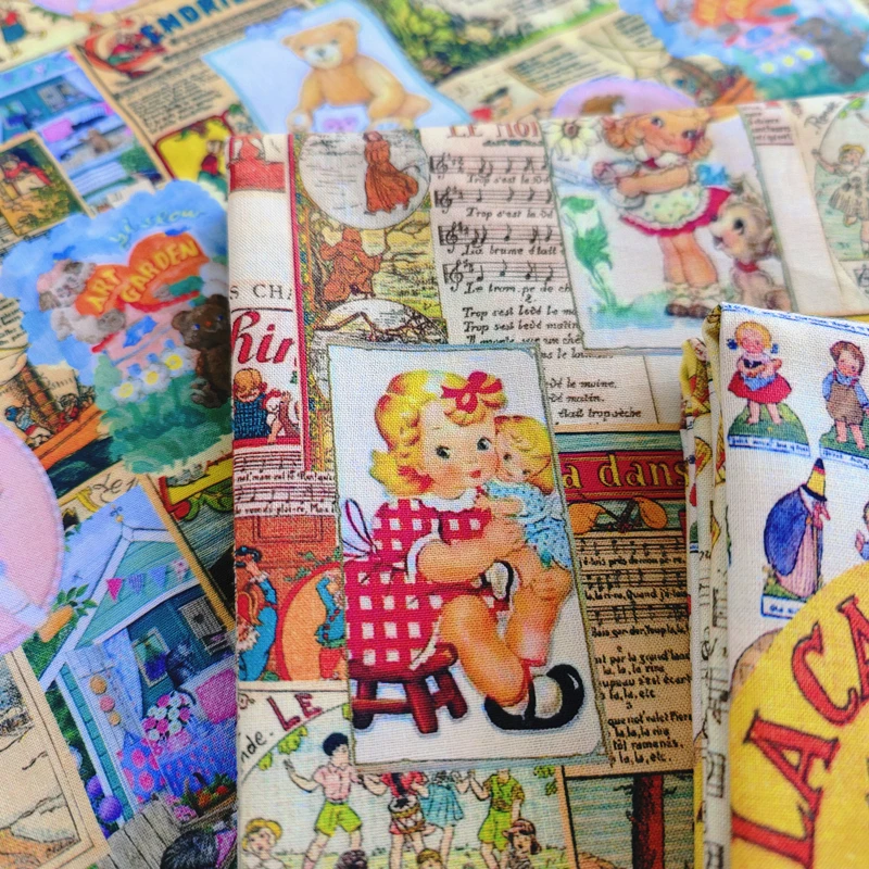 20 Count Vintage British Cartoon Newspaper Comic Cotton Fabric Kids Bedding Decoration DIY Handmade Material for Pajamas