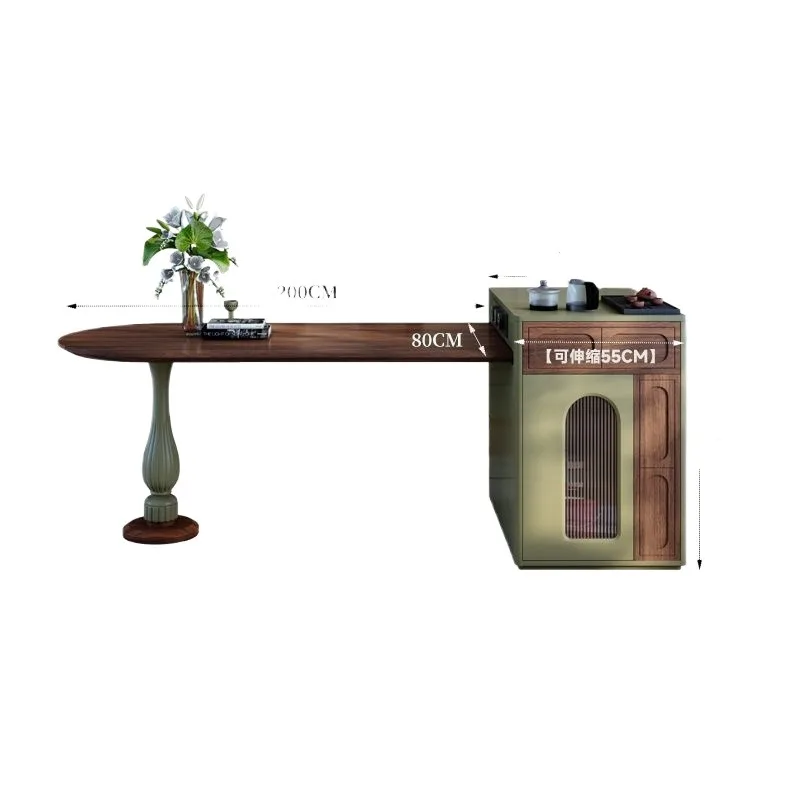 French antique retro green multi-functional retractable island dining table
