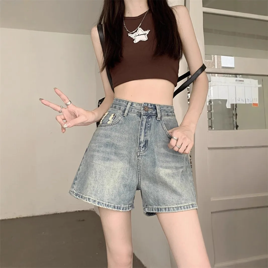 

Голубые свободные широкие джинсы трапециевидной формы с высокой талией, женские летние новые модные брюки небольшого размера