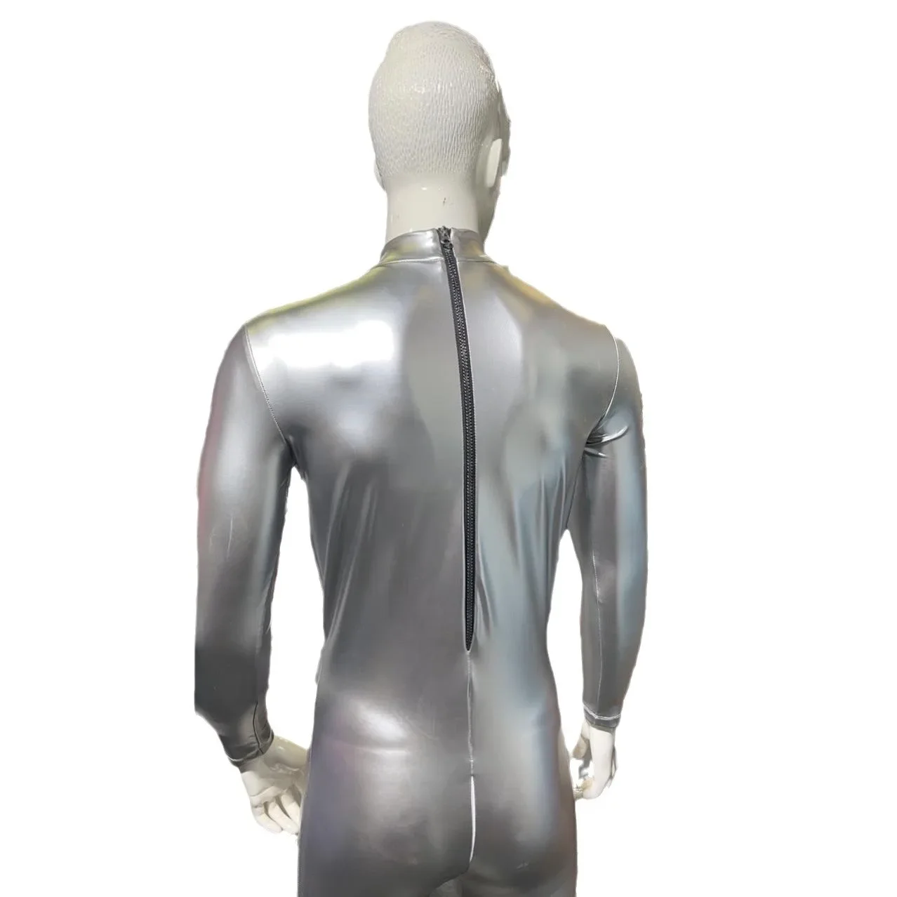 خادم الجوارب فو اللاتكس فوتمان Catsuit بولي Leather الجلود ارتداءها الحقيبة محدبة زر المنشعب يوتار تأثيري بذلة Conjoin Unitard