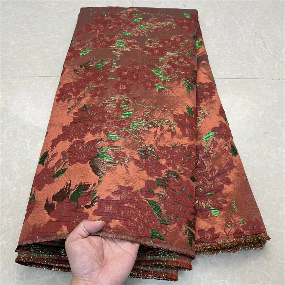 Nigerian African Jacquard Brocade Lace Fabric,Embroidery,2025,Evening Dresses,Tulle,Carbon,Fabrics For Sewing By Meter,5 Yards