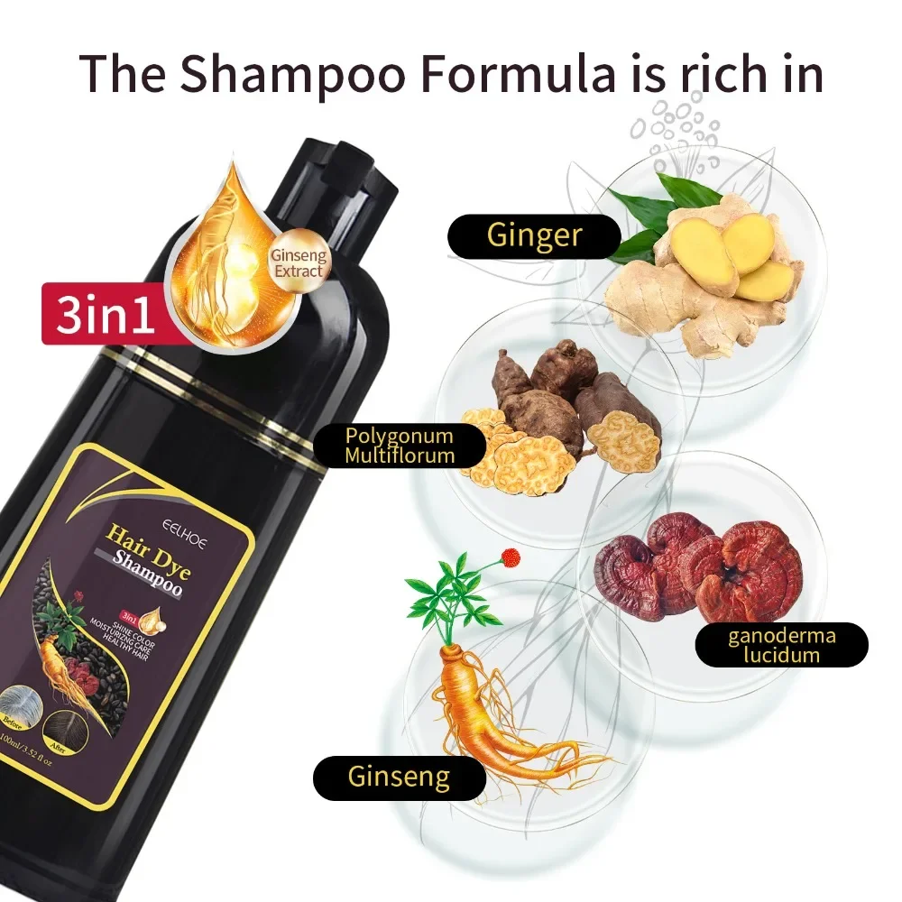 Shampoo colorante per capelli a base di erbe naturale 3 in 1 Shampoo colorante per capelli per capelli Gary marrone scuro nero per donne e uomini copertura grigia 100ml